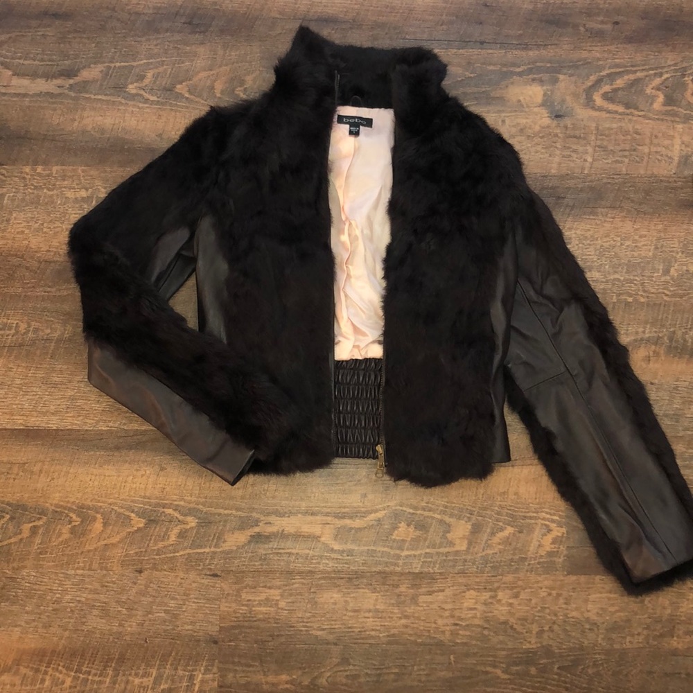 Bebe rabbit fur, leather jacket
